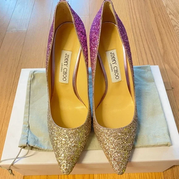 Jimmy Choo Romy 100 mm shaded coarse  glitter pumps - Picture 8 of 16